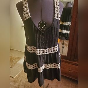 Anthropologie Vanessa Virginia Black White Knitted Sheer Goth Summer Dress